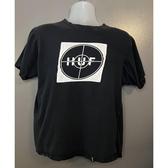 HUF Shirt Mens Medium Black Target Logo Graphic Streetwear Skate Crewneck Tee - Picture 1 of 6